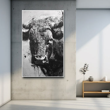 Black and White Bull Painting